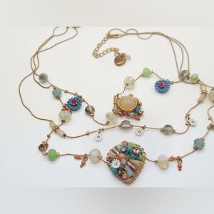 NEW Betsey Johnson Illusion Necklace Heart, Floral, Beaded